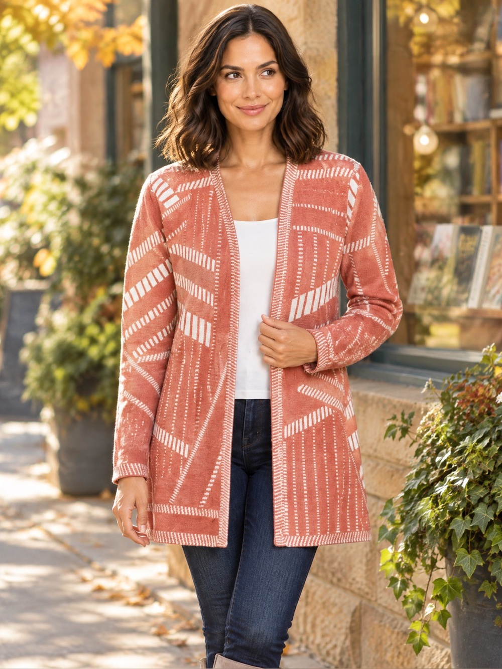 ANTTHONY knit jacquard duster cardigan women’s size extra small thigh length NWT